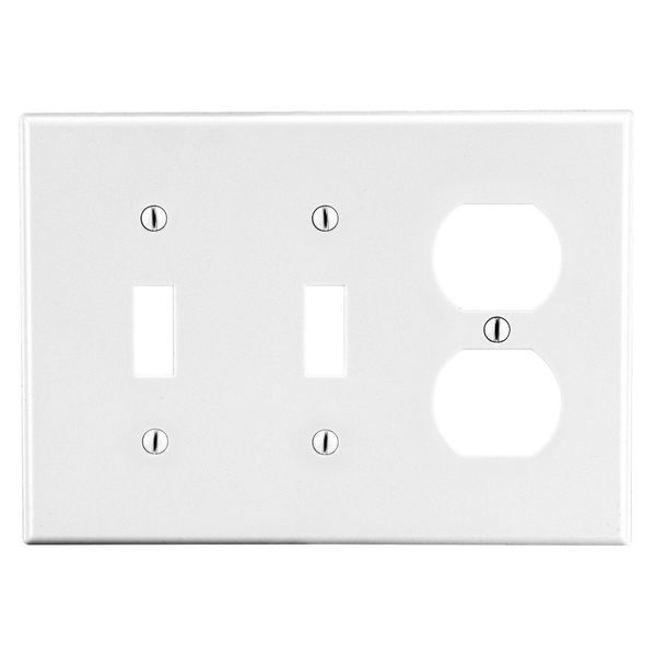 Hubbell Wiring Device-Kellems Wallplate, Mid-Size 3-Gang, 2) Toggle 1) Duplex, White PJ28W